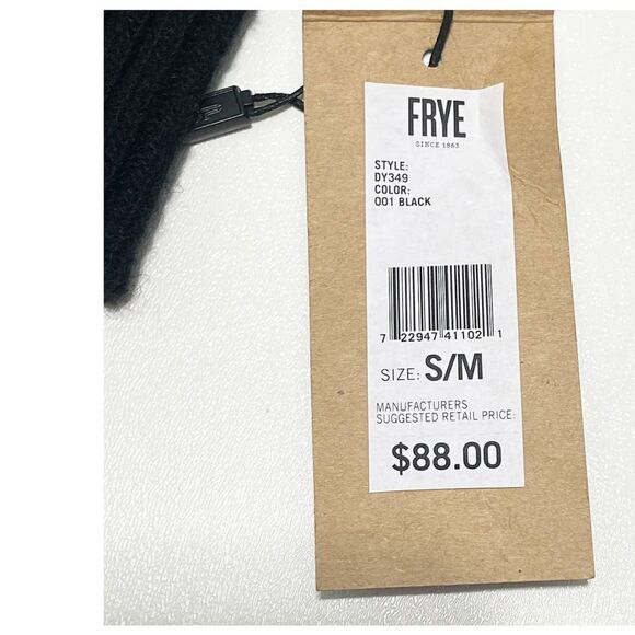 Frye Leather Patch Long Knit Wool Gloves Frye Stamped Logo Black Small / Medium - Picture 4 of 7